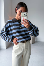 Linsey polo pull bruin/blauw