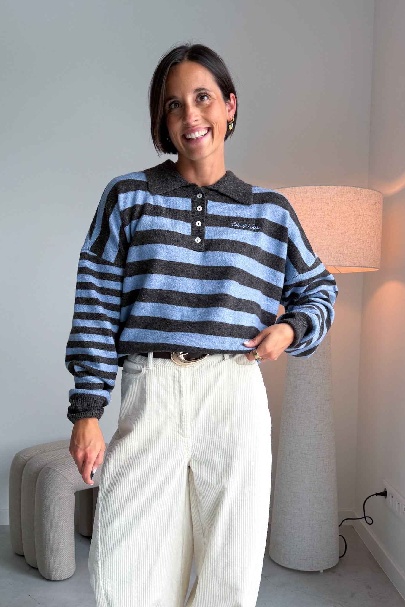 Linsey polo pull bruin/blauw