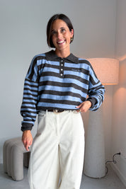Linsey polo pull bruin/blauw