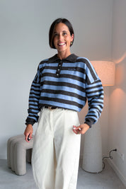 Linsey polo pull bruin/blauw