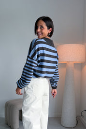 Linsey polo pull bruin/blauw