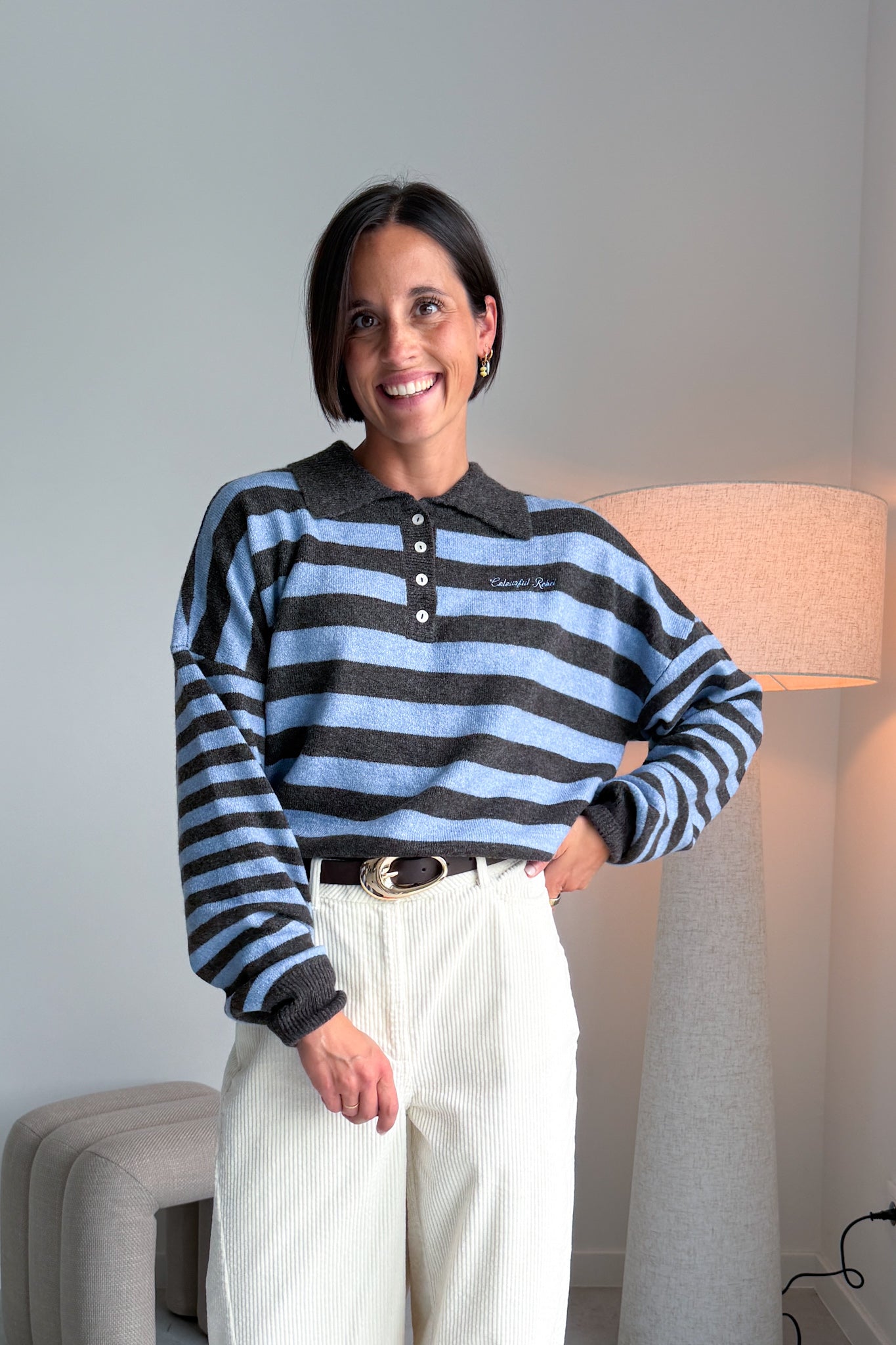 Linsey polo pull bruin/blauw