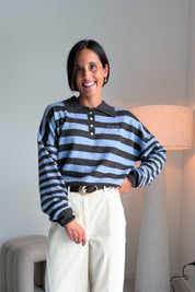 Linsey polo pull bruin/blauw