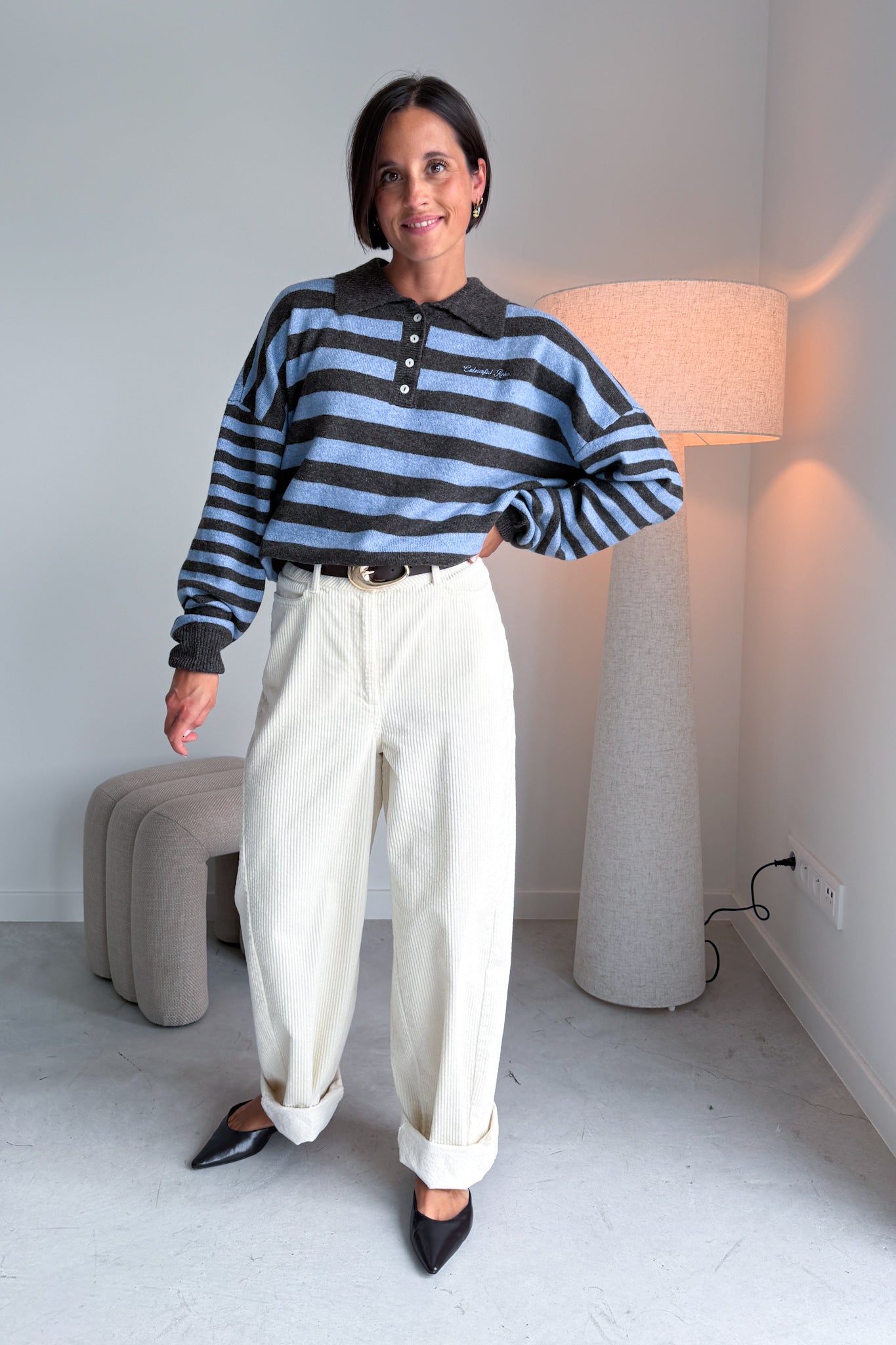 Linsey polo pull bruin/blauw