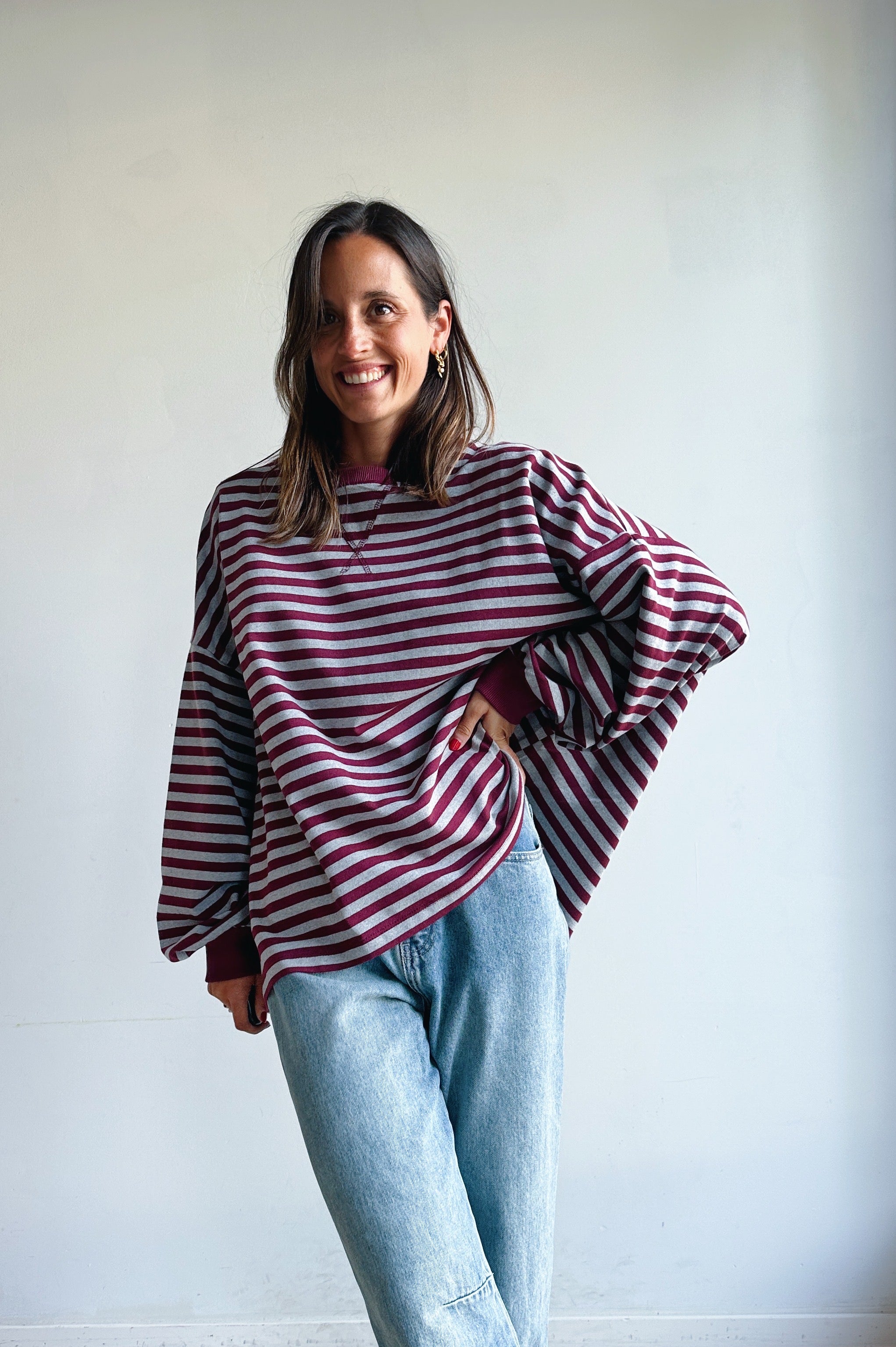 Ozanne sweater grijs bordeaux