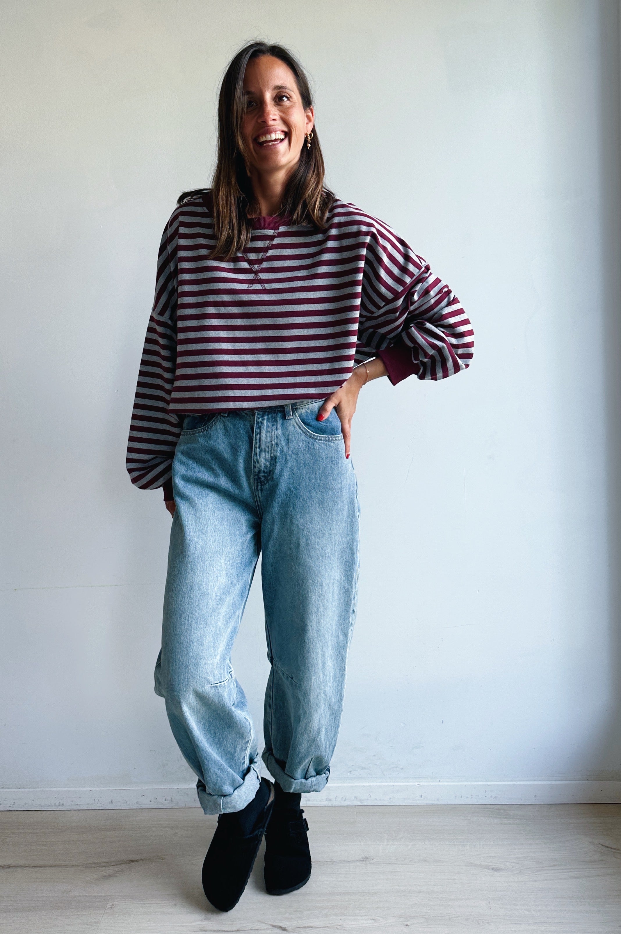 Ozanne sweater grijs bordeaux