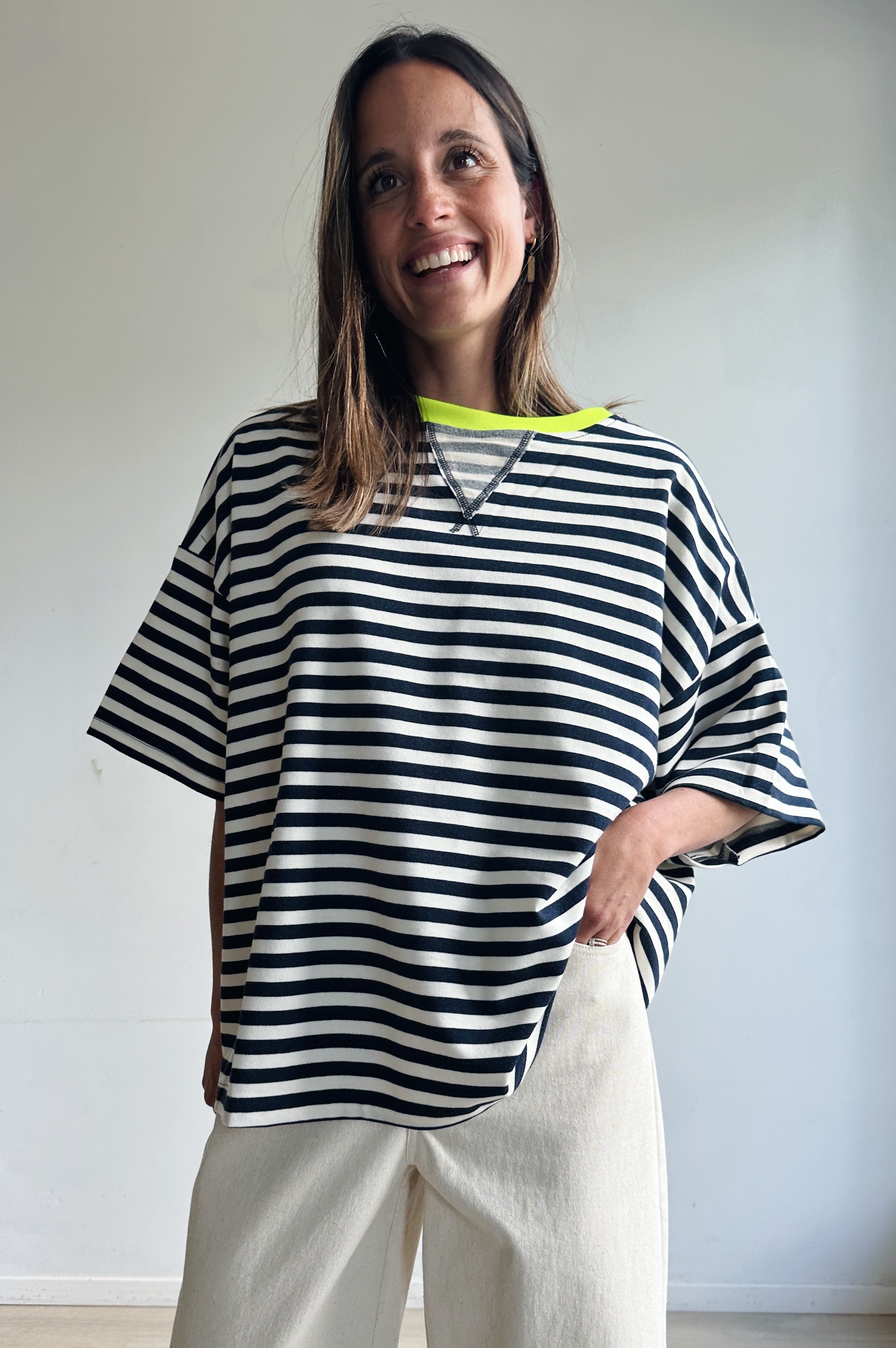 Ozanne tshirt marine fluo geel