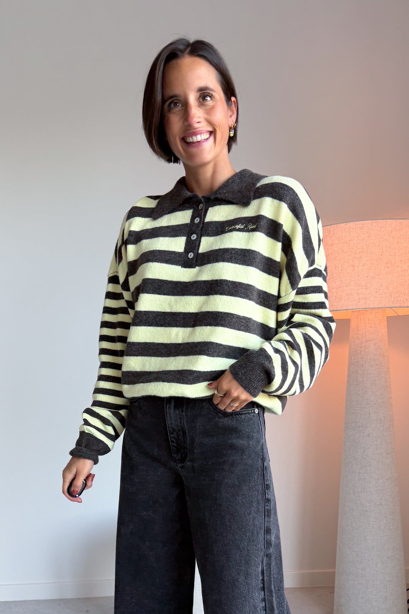 Linsey polo pull bruin / geel