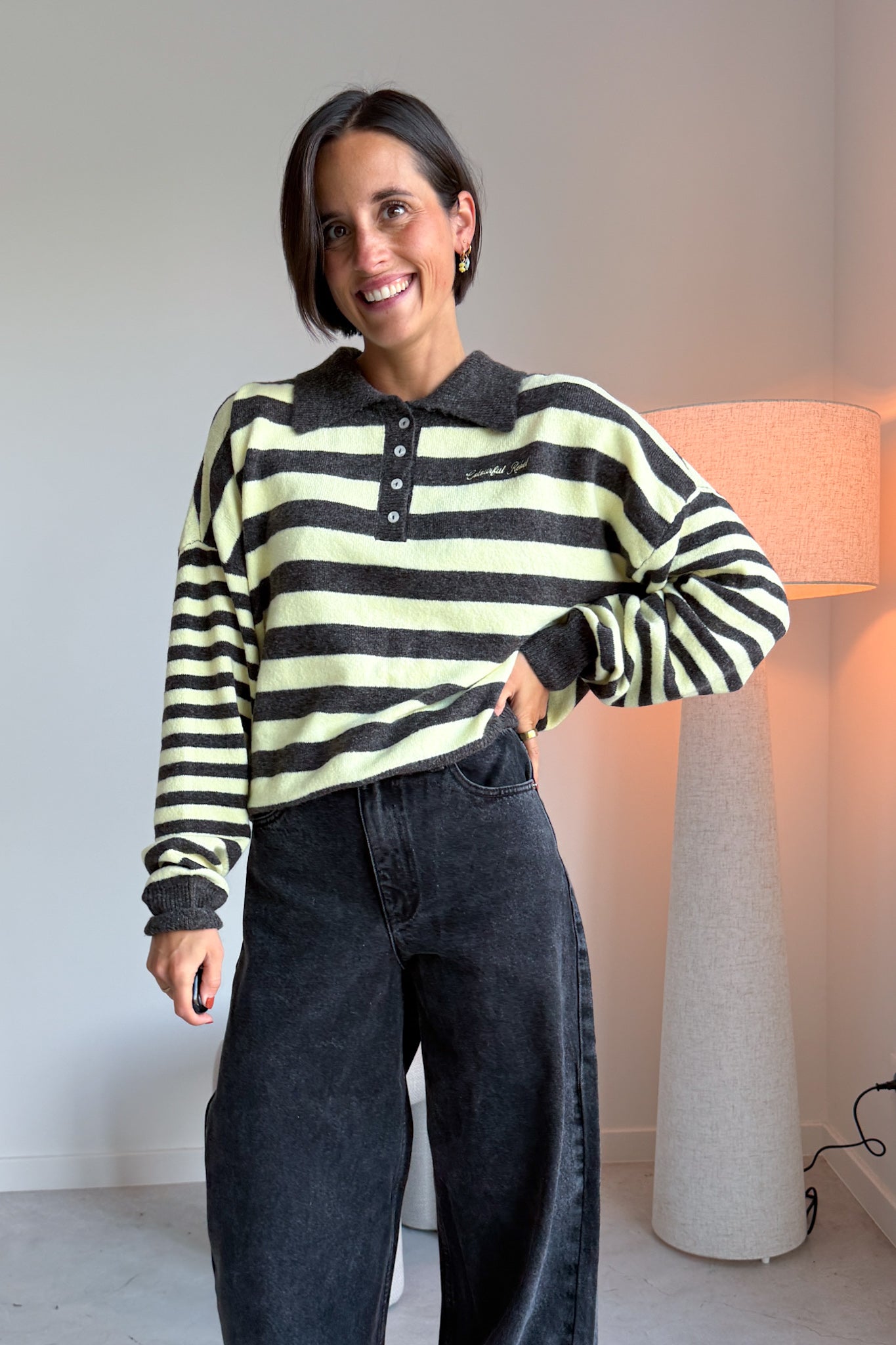 Linsey polo pull bruin / geel