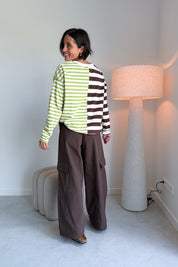 Tonal longsleeve bruin/groen