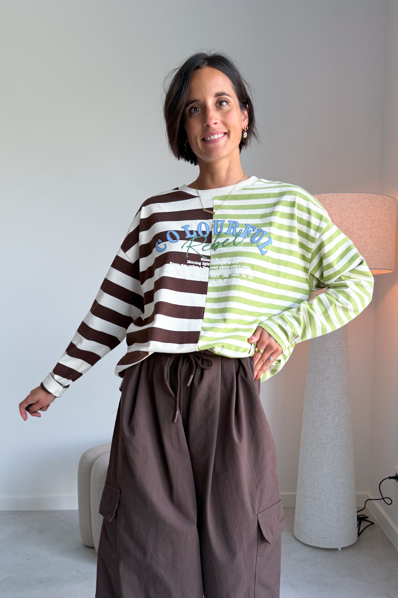 Tonal longsleeve bruin/groen