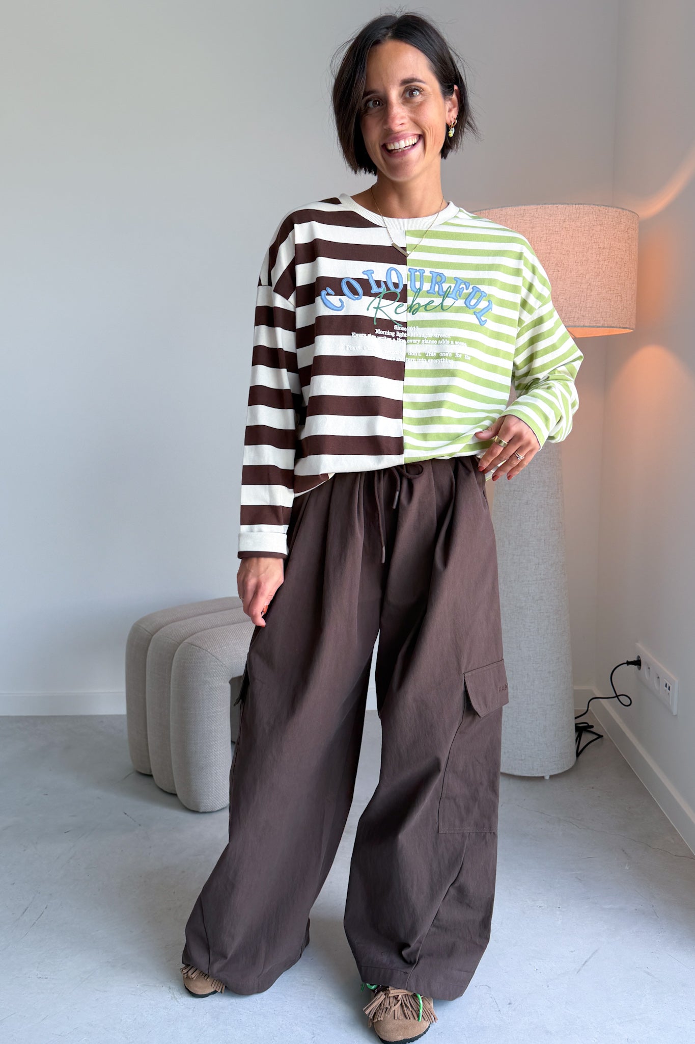 Tonal longsleeve bruin/groen